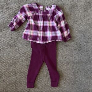 Baby Gap Plaid Top And Leggings Set Purple Size 6-12 mths